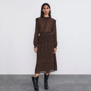 Zara Leopard Print Chiffon Midi Dress